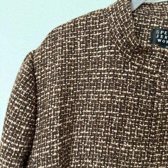 Spencer Jeremy Women's Wool Blend Tweed Leather Trim Blazer Jacket Size 2X - Picture 7 of 13
